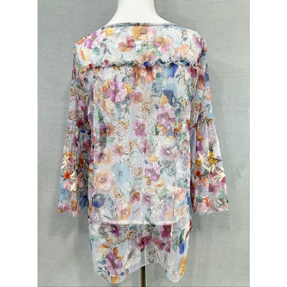 Johnny Was Biya Flora Dancer Mesh Top Floral Embroidered Blouse Medium - Picture 7 of 13